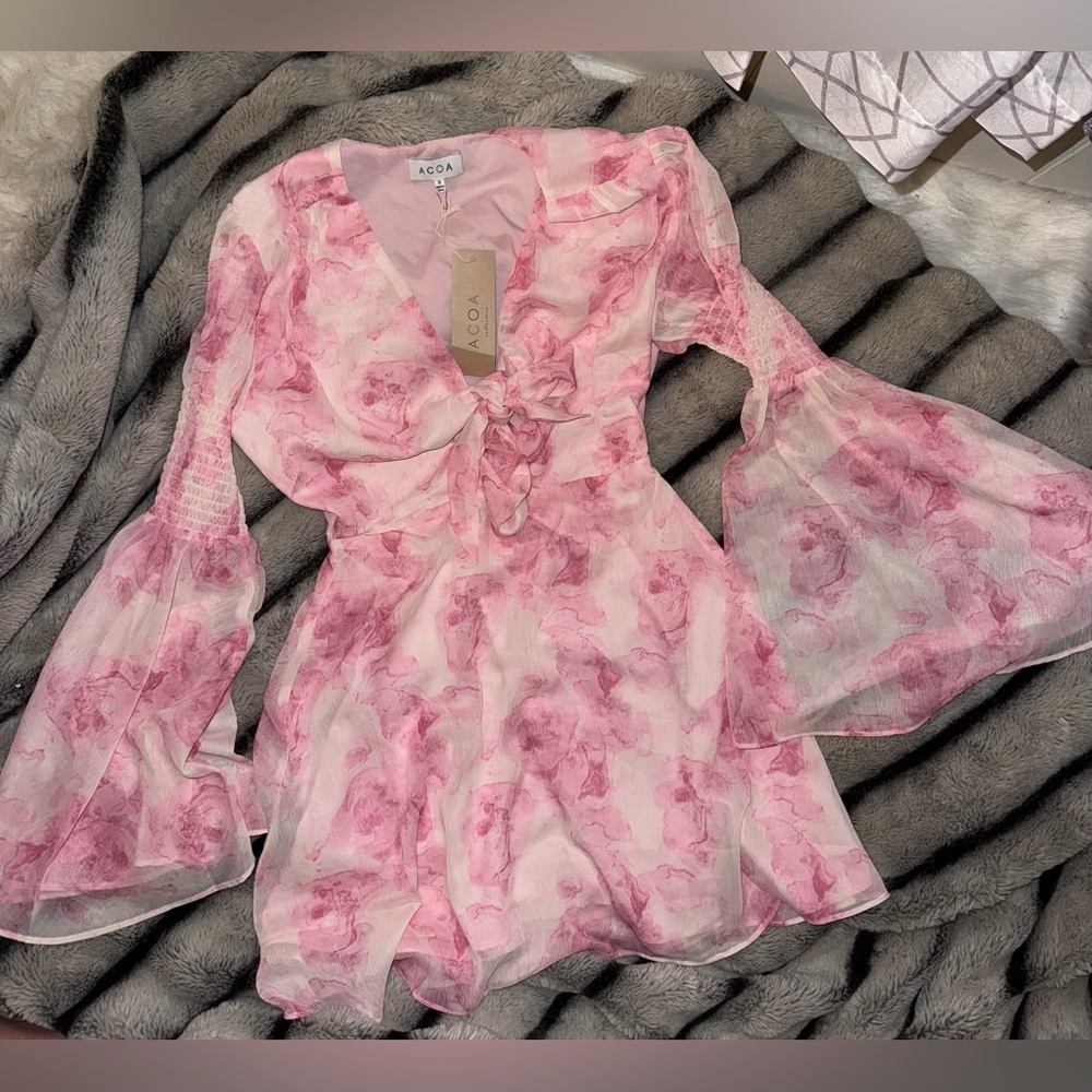 Aqua Pink Floral Long Sleeve Dress